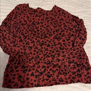 Girls Brown Heart Print Long Sleeve Top